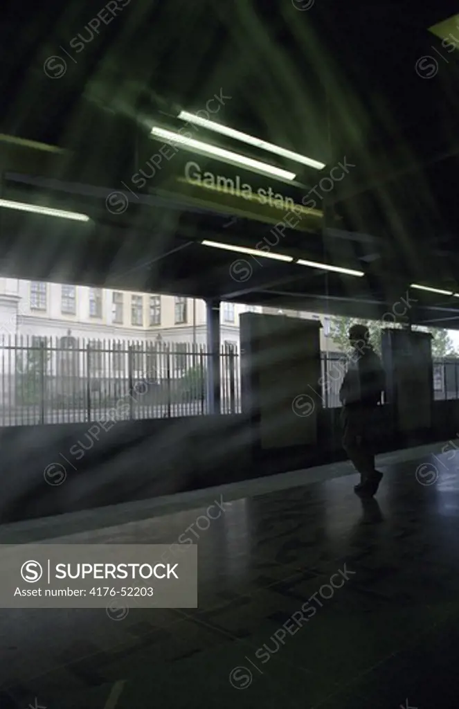 Solitary figure in Gamla Stan subway station, Stock