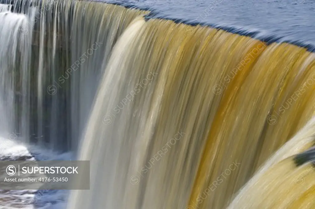 Jaegala Waterfall, close up of falling water on edge,  Estonia