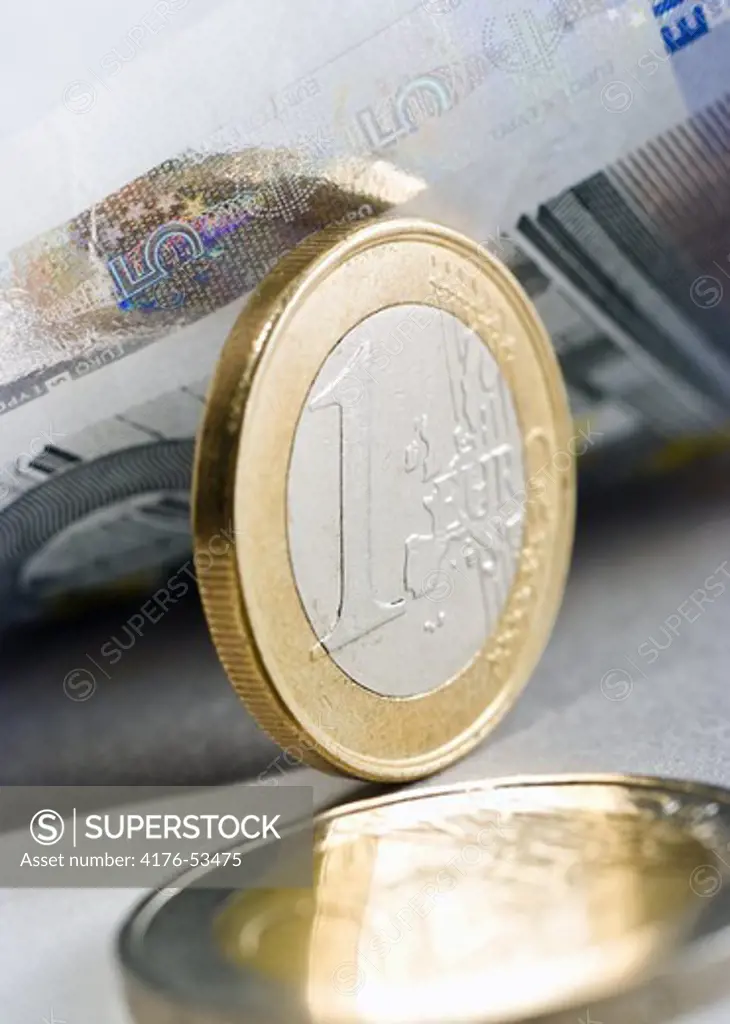 5 Euro note & 1 &2  Euro coins
