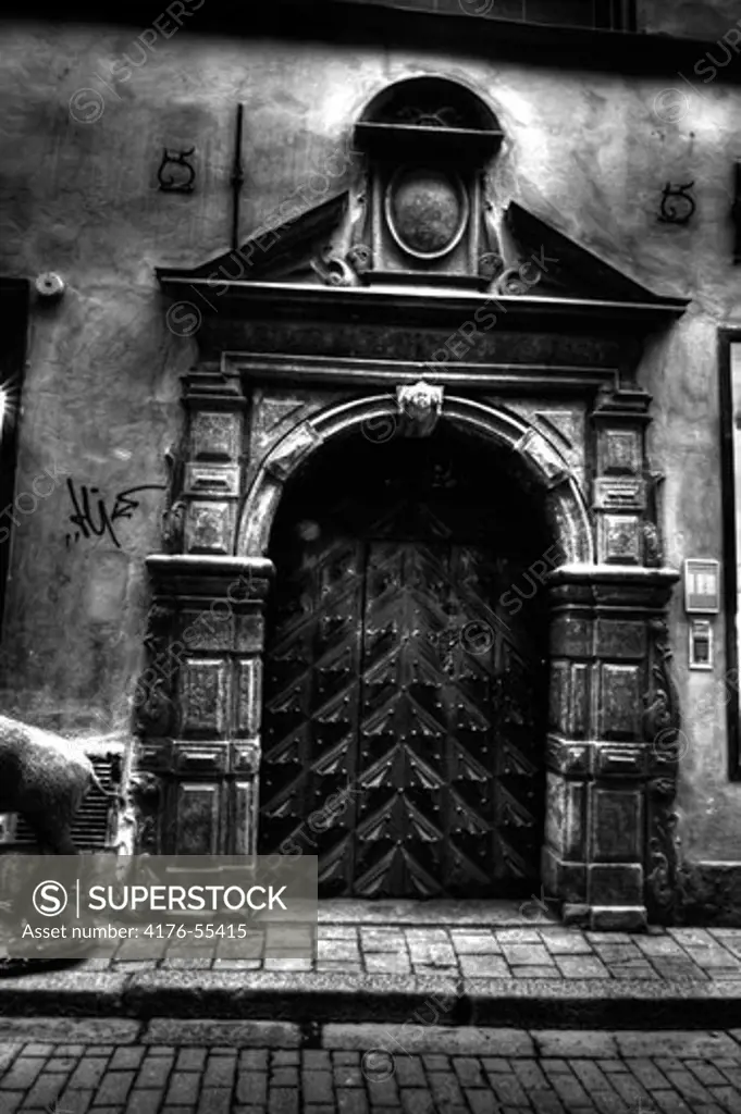 HDR image. Old street door, the old town (gamla stan), Stockholm, Sweden.