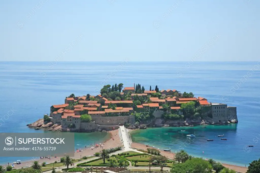 Europe, Montenegro, Budva Riviiera, Sveti Stefan Island, Adriatic Sea
