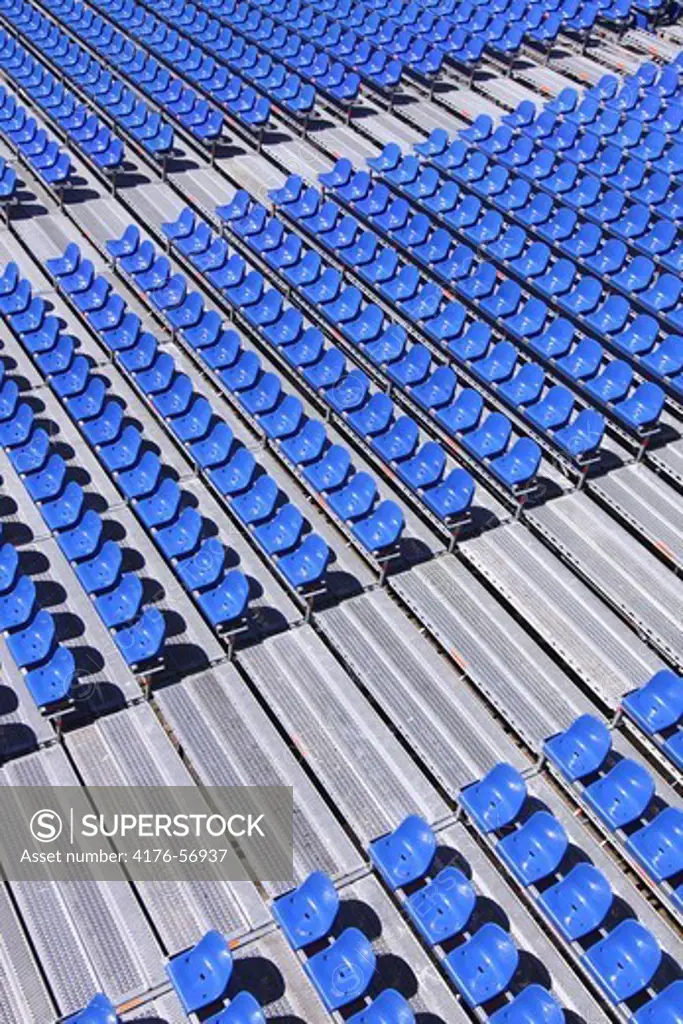 Empty chairs on a grandstand, Gothenburg (Göteborg), Sweden.