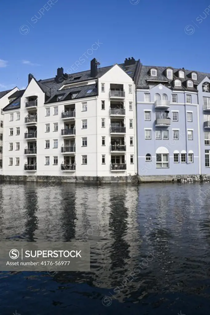 Houses along the canal in Alesund, Norway