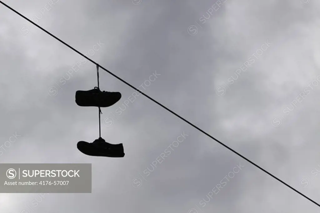 Shoes hanging on a wire, Gothenburg (Göteborg), Swe