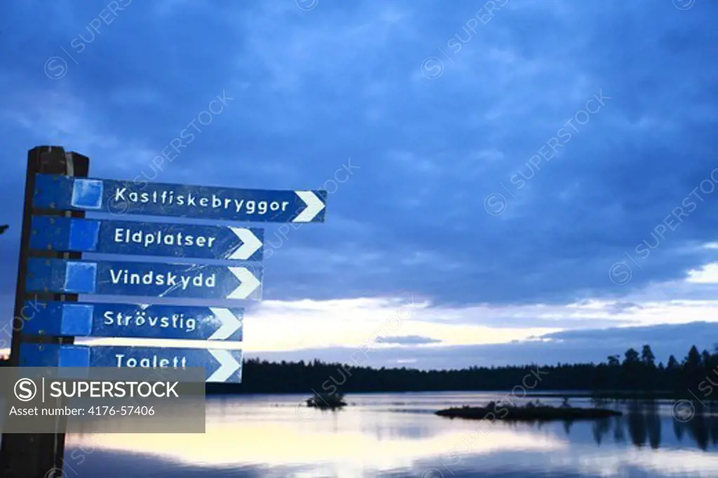 Signs in the wilderness area of Pitea (Piteå), Sweden.
