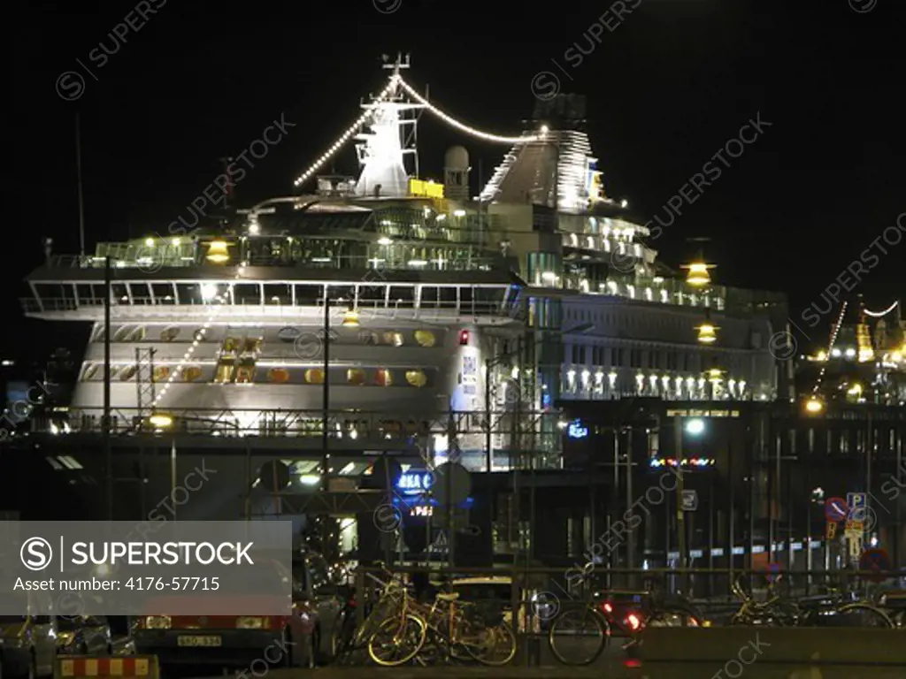 Cruising ship at night, Stockholm harbour