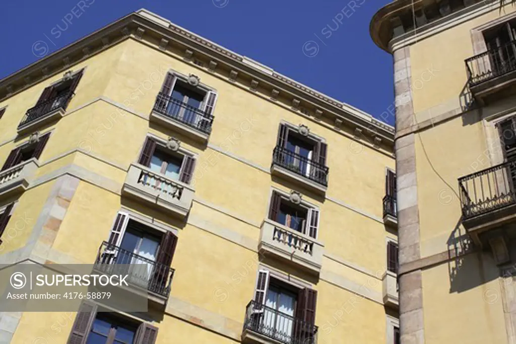 Apartment buildings in Barceloneta, Barcelona, Spain.