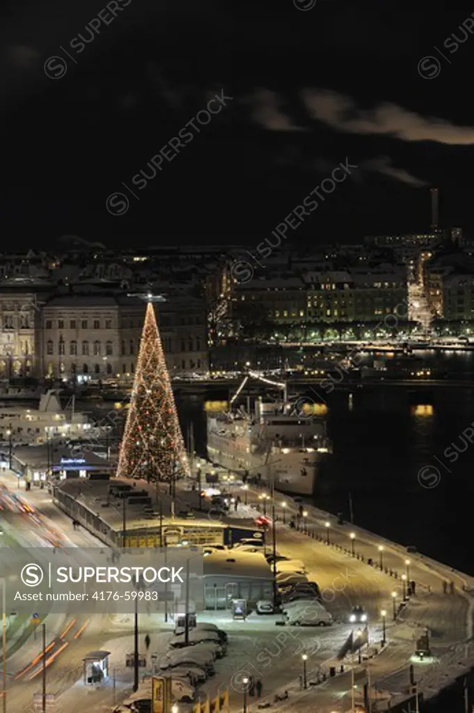 A big Christmas-tree in central Stockholm, Sweden