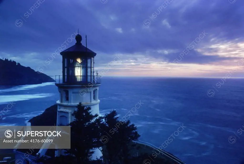 Heceta Head Lighthouse at sunset near Florence, Oregon USA