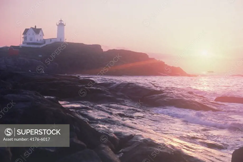 Cape Neddick Lighthouse in York, Maine at sunrise