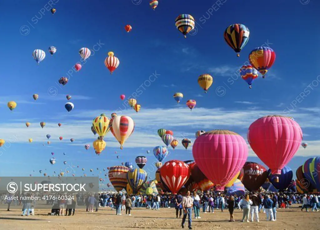 Skies filled with color during Albuquerque hot air balloon festival in New Mexico