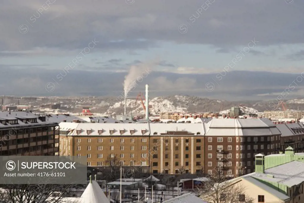 View over city on a clear winter day, Gothenburg, Sweden