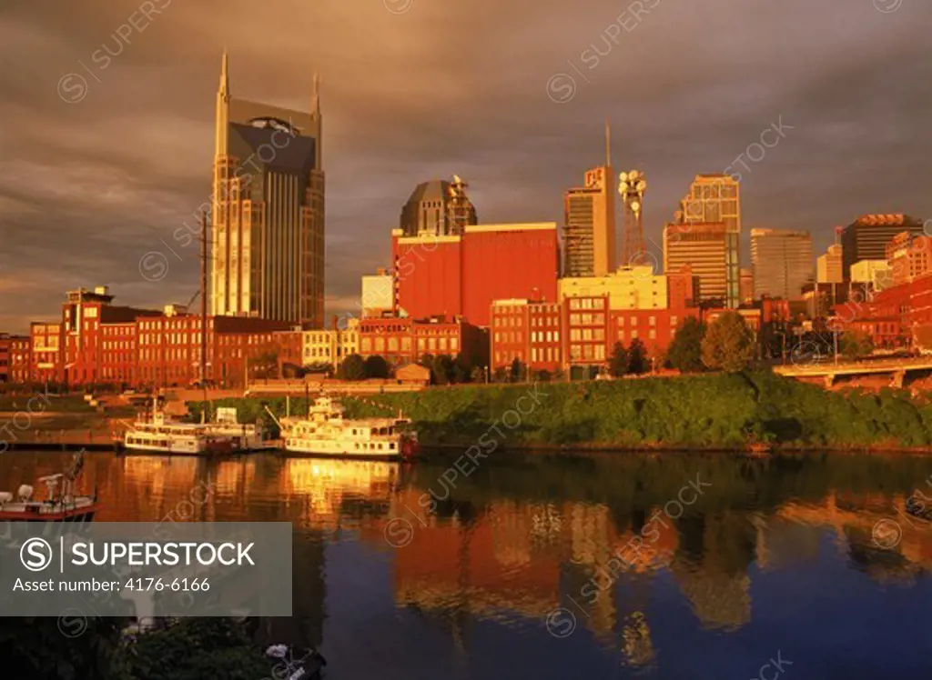Sunrise over Nashville and Cumberland River in Tennessee