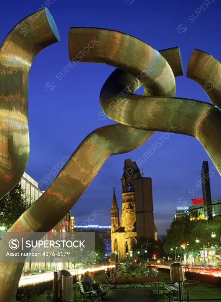 Sculpture Berlin with Kaiser Wilhelm Memorial Church in Berlin