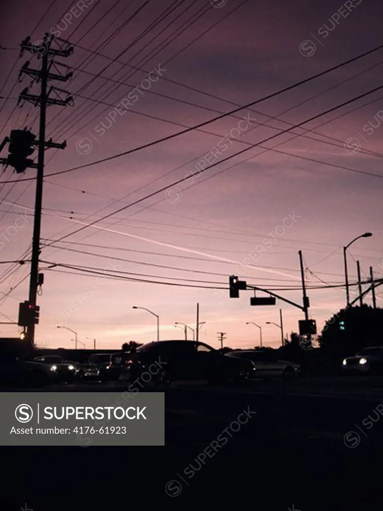 Sunset in an intersiction, Californa, USA