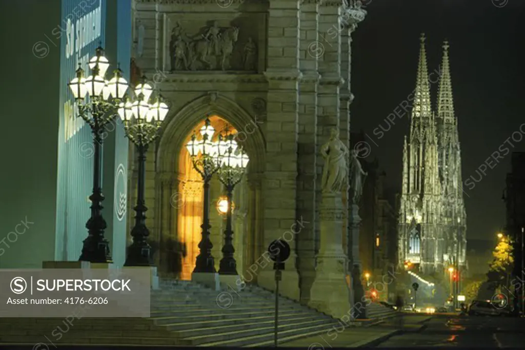 Lamplights at Rathus City Hall with Votiv Cahtedral in Vienna Austria