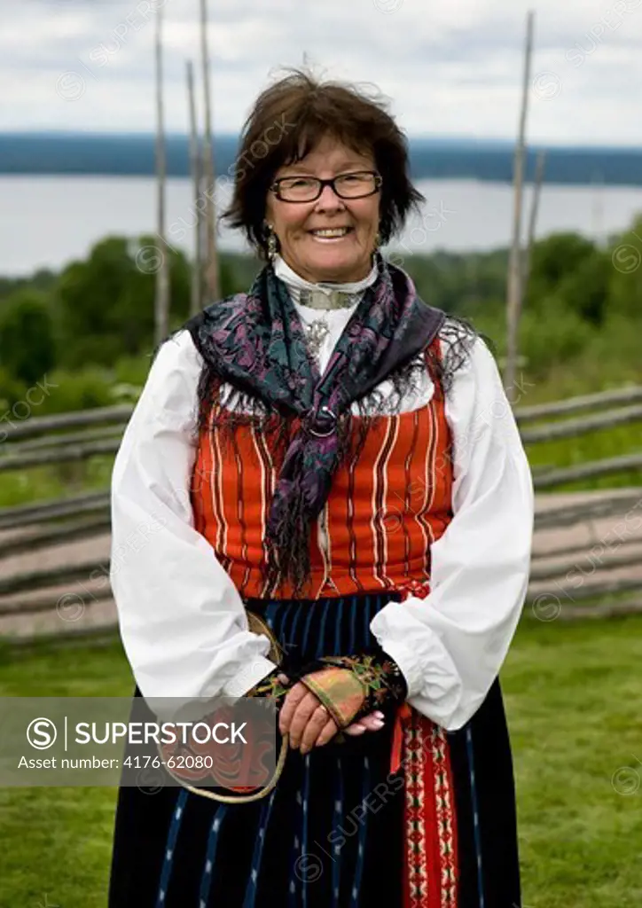 A woman wearing the folk costume of Hälsingland, Sweden