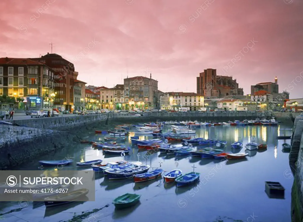 Harbor and Santa Maria Church in Castro Urdiales on Bay of Biscay in Spain