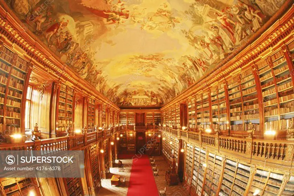 Monumental fresco on ceiling of Philosophical Hall in Strahov Library at Strahov Monastery in Prague