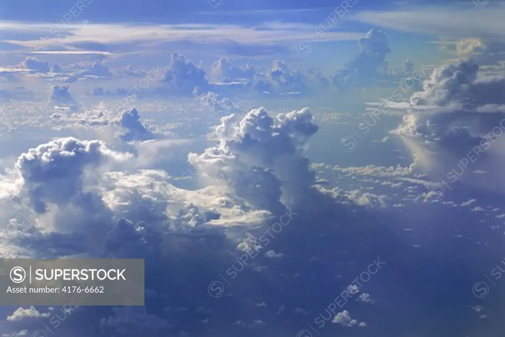 Overhead image of cumulo nimbus clouds