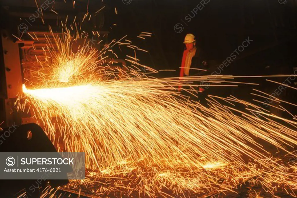 Sparks flying at Uddeholms Steel Mill in Sweden