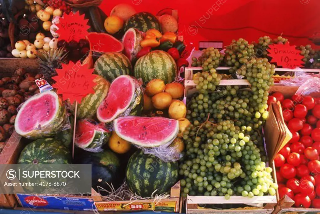 Fruitstand in outdoor market in France