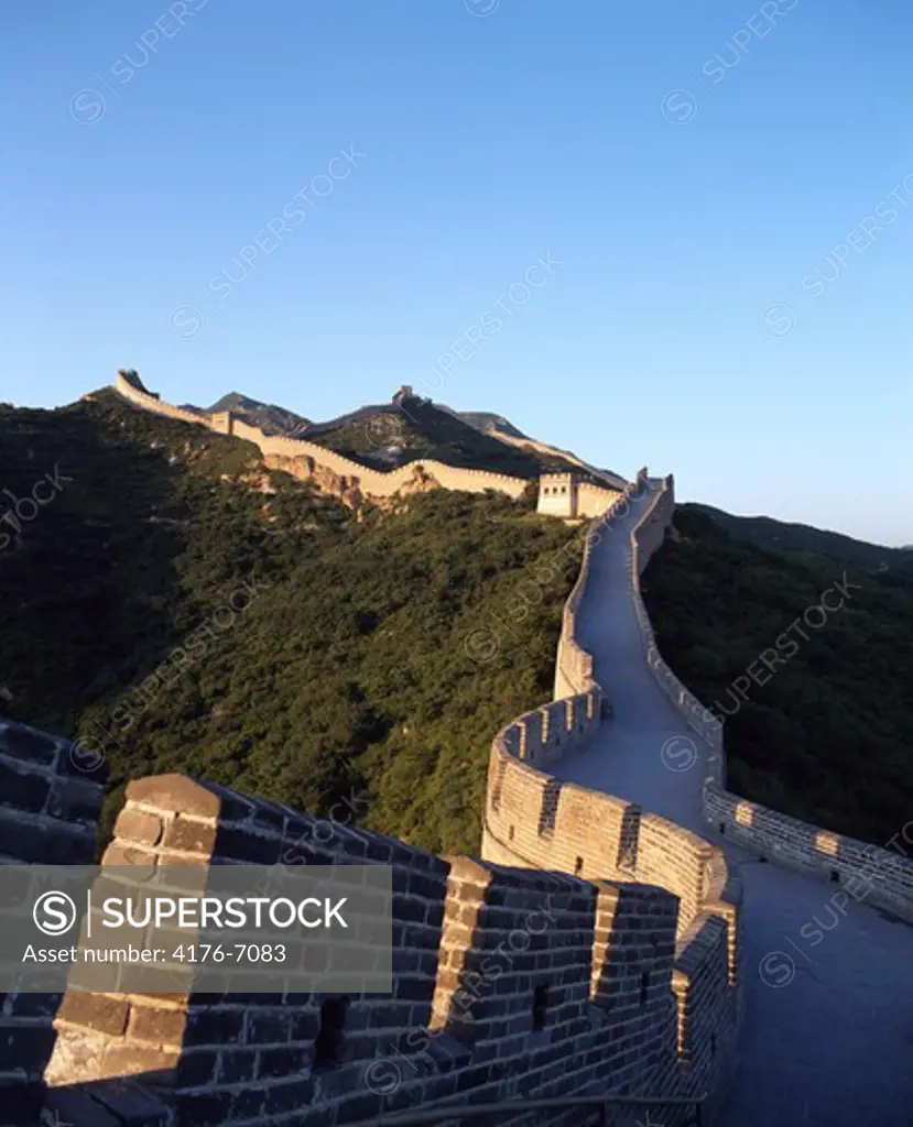 Fortified wall passing through mountains, Great Wall of China, Beijing, China