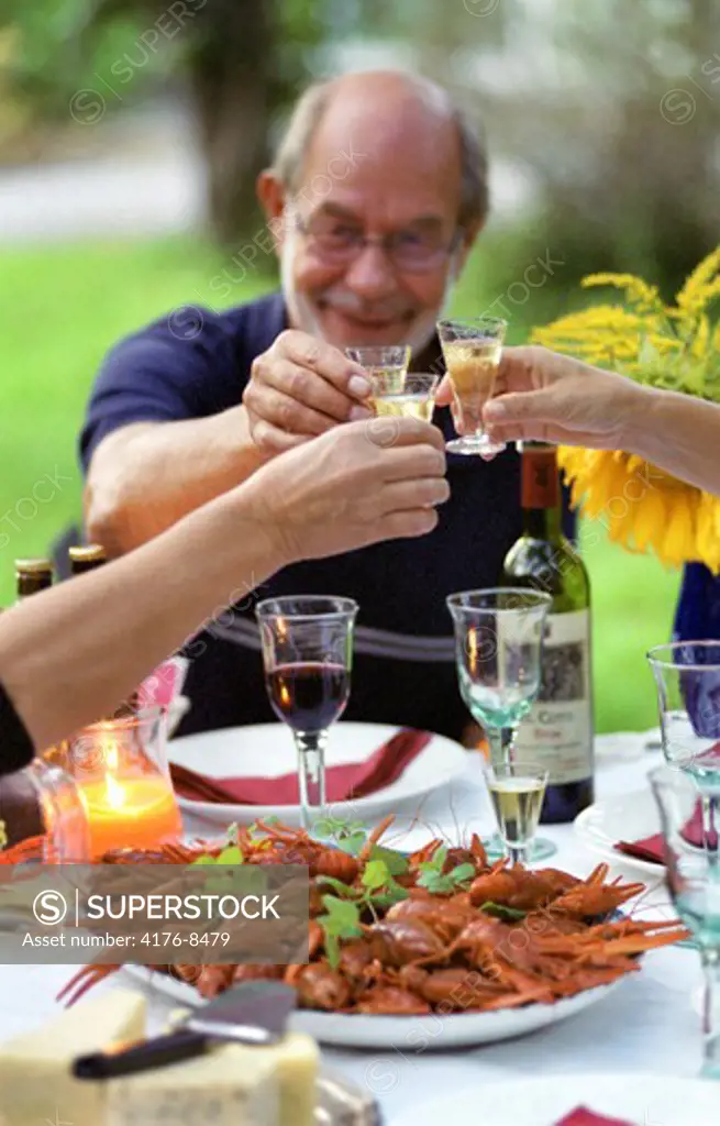 People celebrating on a crayfish party, Stockholm, Sweden