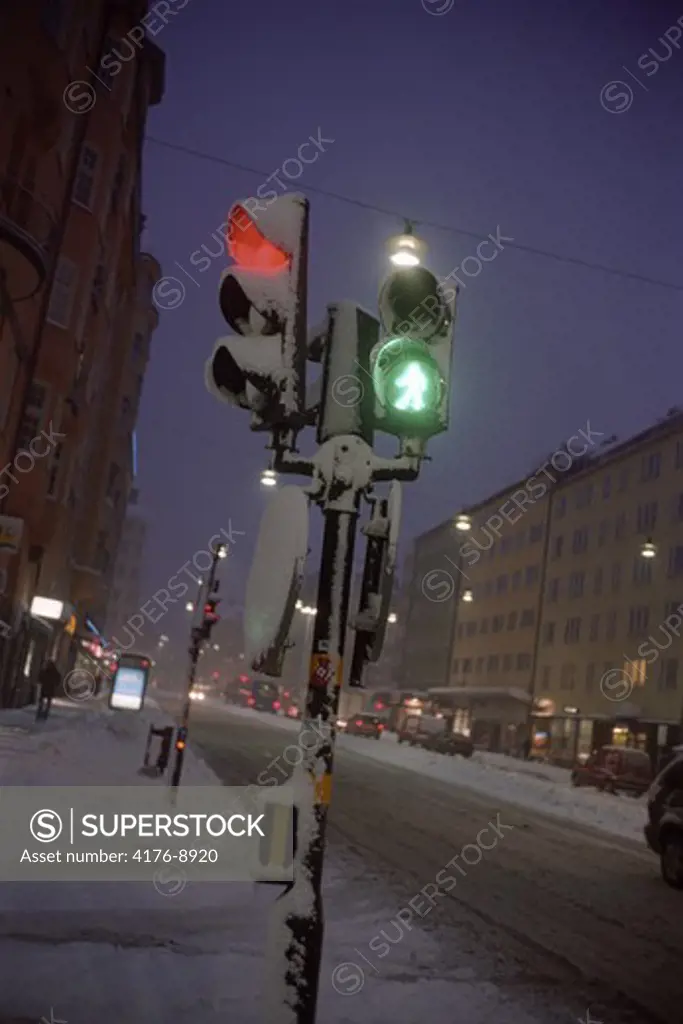 Traffic lights on a Stockholm street
