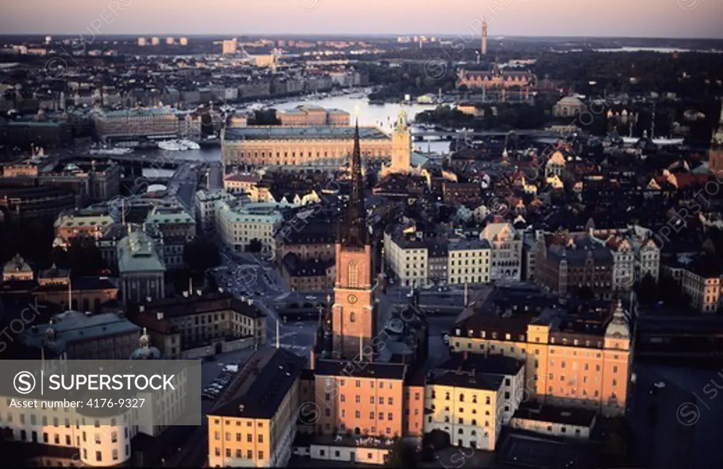 Aerial view of architectural buildings in Stockholm, Sweden