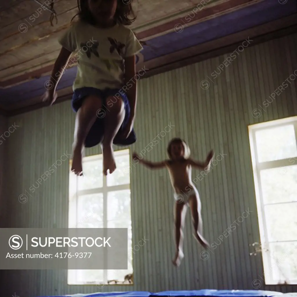 Children jumping on a tramp. Sweden