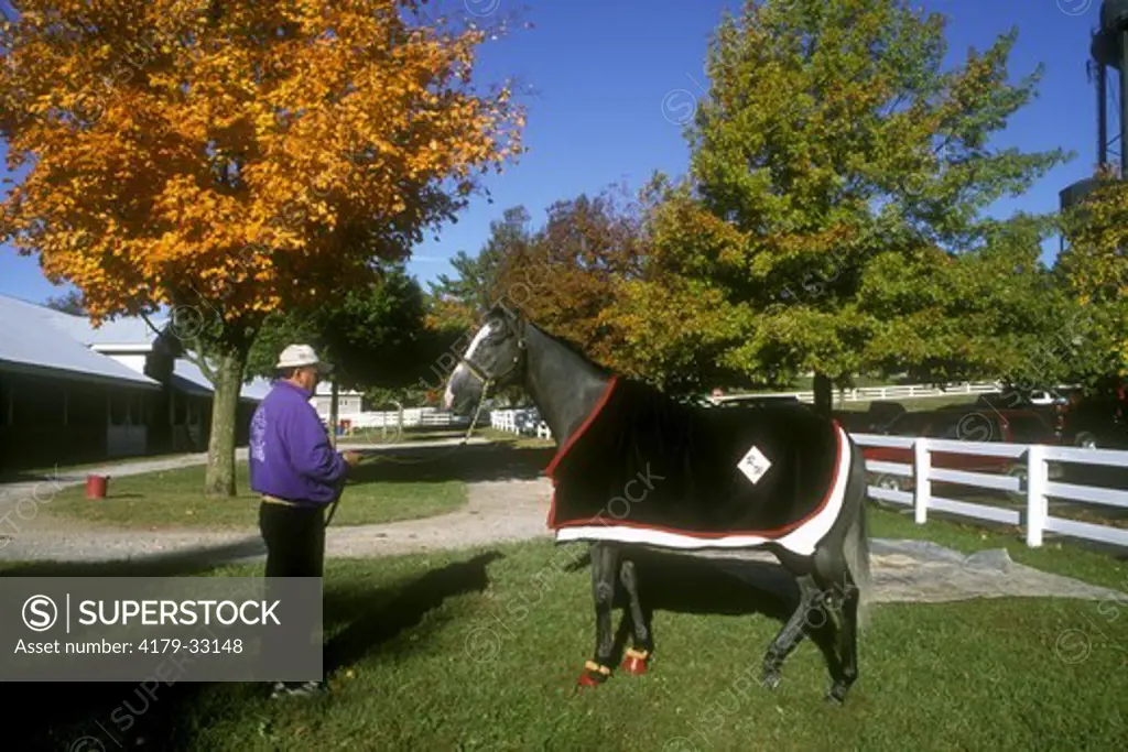 Trainer with Horse at Keeneland Racetrack, Fayette Co., Kentucky