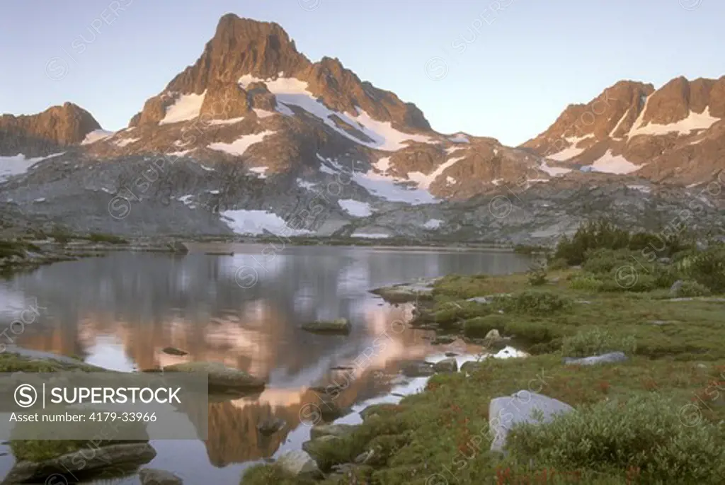 Banner Peak reflected in 1000 Island Lake at sunrise, Ansel Adams W.A., CA