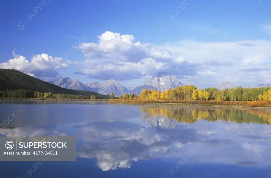 Morning Clouds & Reflection at Oxbow Bend of Snake River, Grand Tetons NP, WY