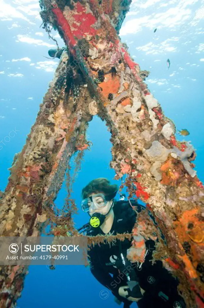 MR Female Diver under Jonny's Jetty, Kokopo/ Rabaul, Papua New Guinea