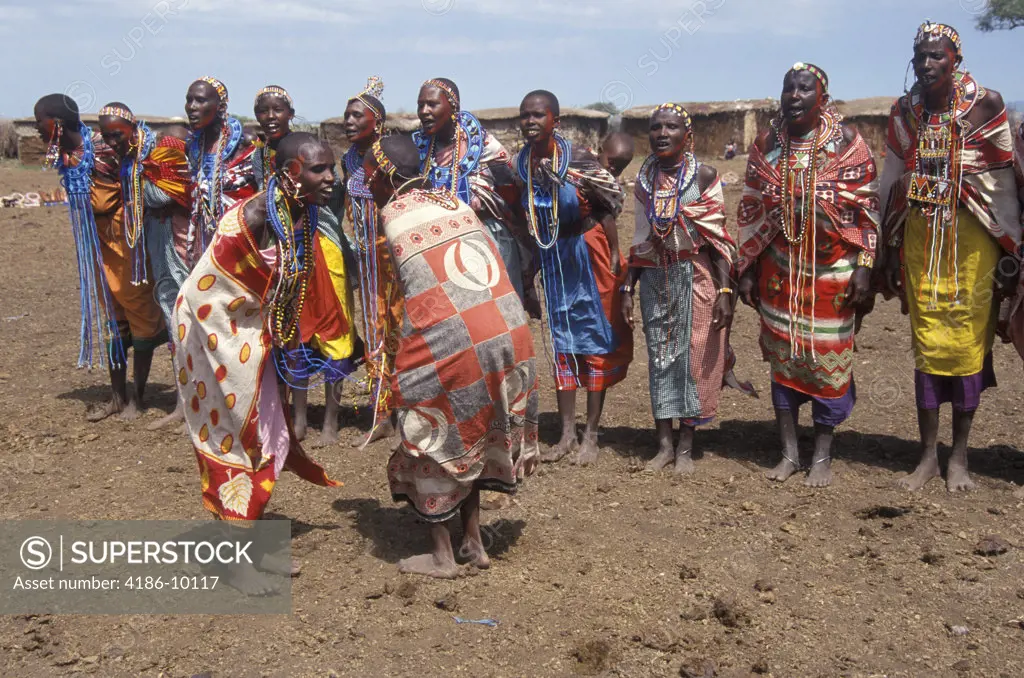 Masai Mara, Kenya Masai Women Singing And Dancing