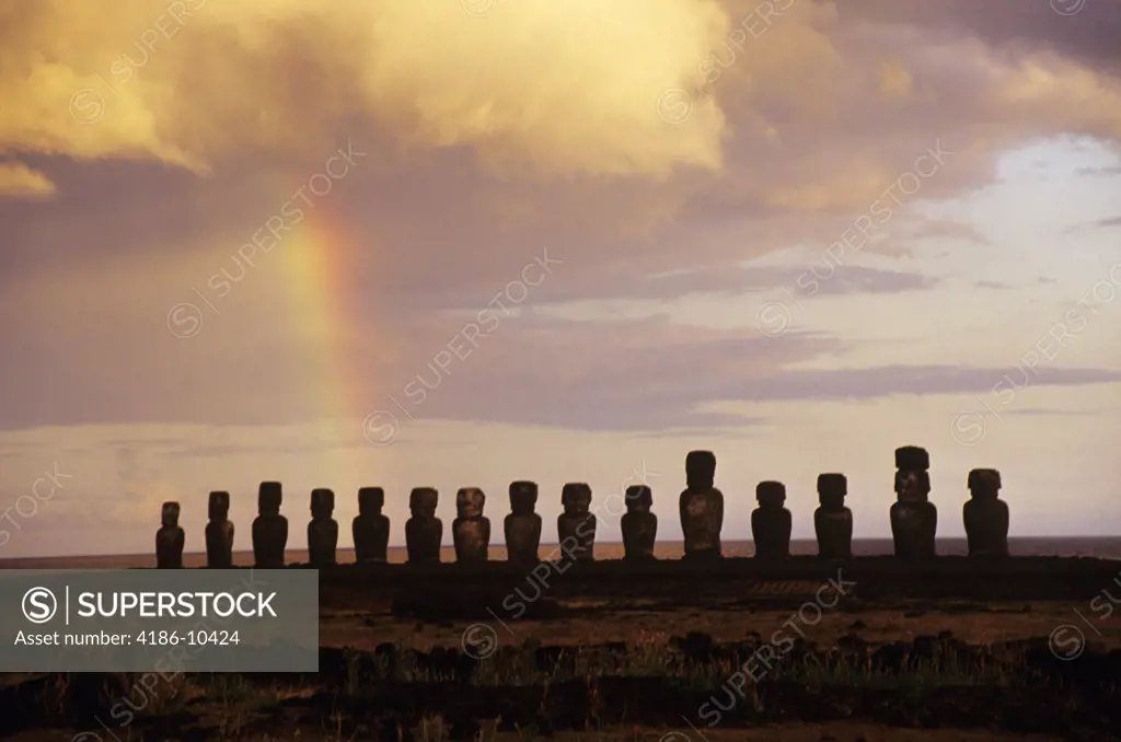 Rainbow Above Ahu Tongariki Easter Island Chile