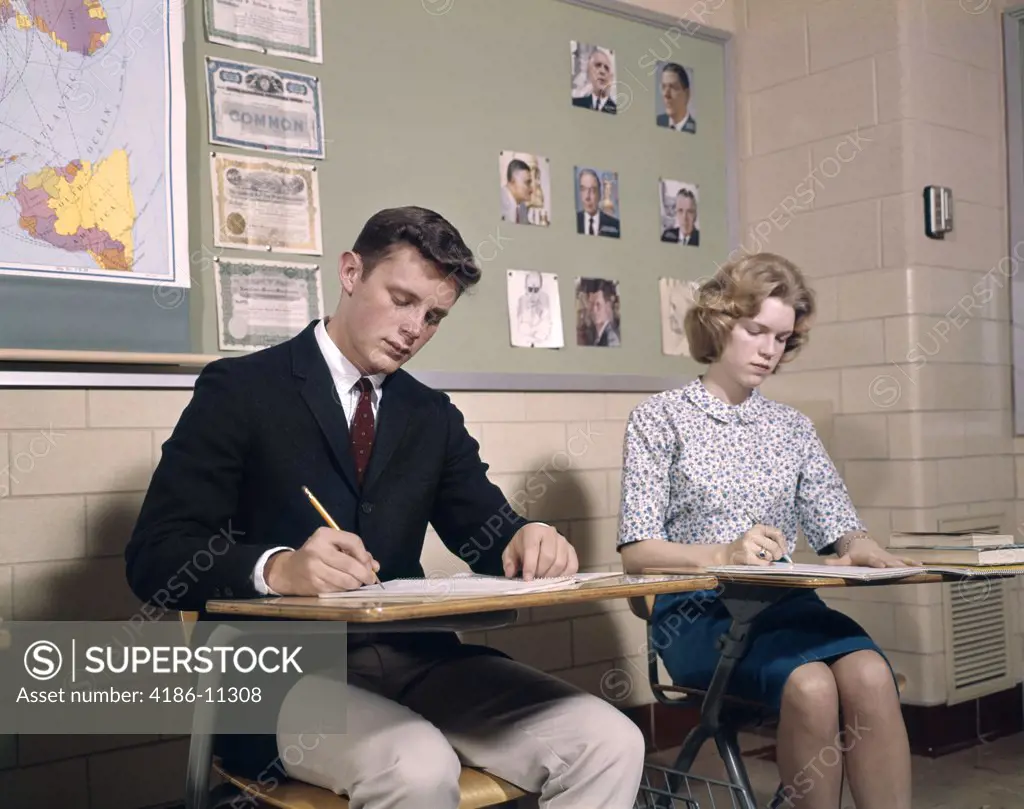 1960S College Students Couple Man Woman Studying