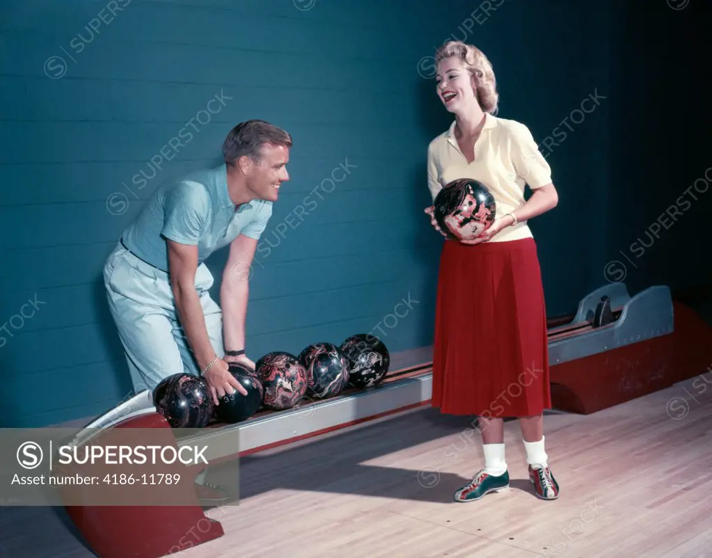 1950S Laughing Couple Man Woman Bowling 