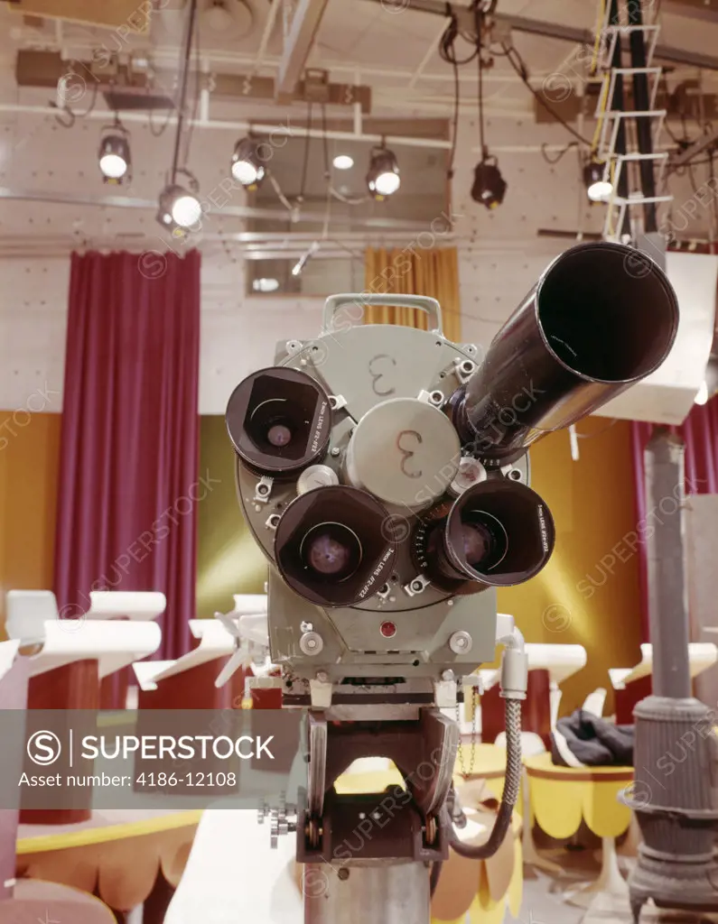 1960S Close-Up Frontal View Of Multi Lens Television Camera In Studio