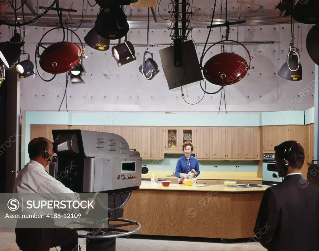 1960S Television Station Filming Cooking Show With Chef Director And Cameraman Man Woman Nostalgia Wfil