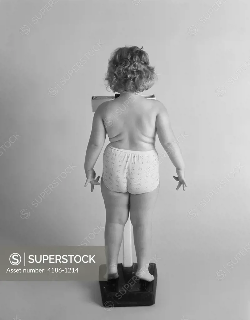Back View Of Chubby Girl Wearing Panties Weighing Herself