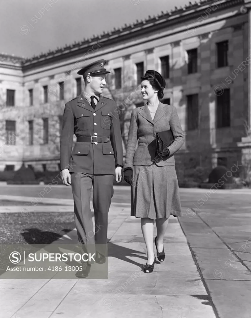 1940S Smiling Couple Man Wearing Uniform Army