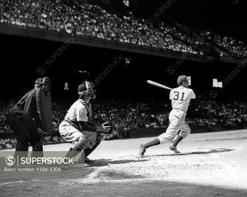 1940S Baseball Umpire Catcher Batter Shibe Park Philadelphia Athletics Vs Detroit