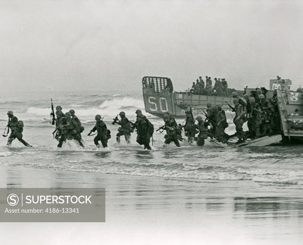 1960S Marines Landing On Shore During Blue Marlin Exercise In Vietnam