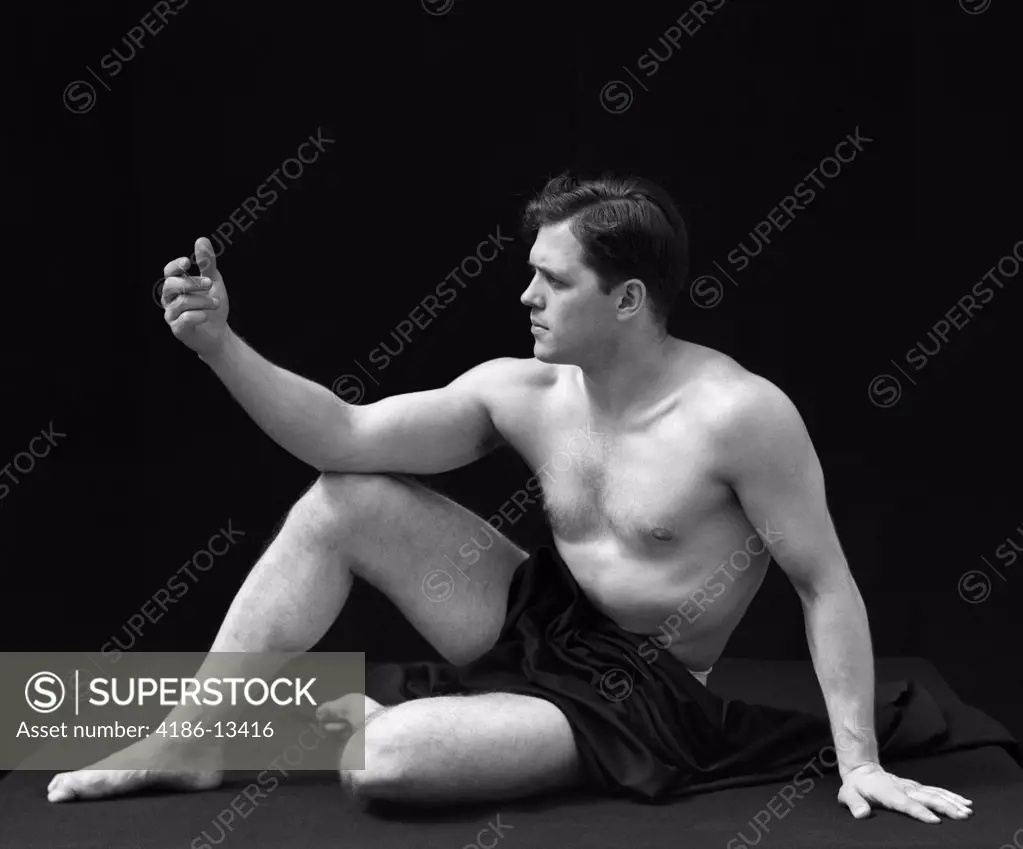 1920S Man Semi Nude Sitting Classical Pose Retro Vintage