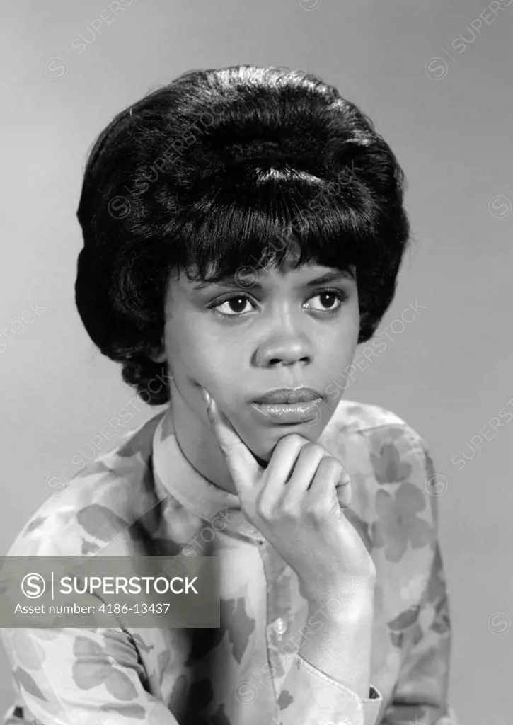 1960S Portrait Of African-American Woman Thinking And Worrying Studio