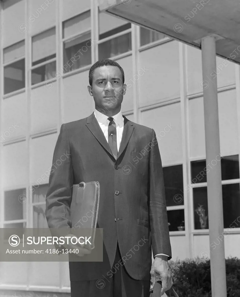 1960S African-American Businessman Holding Briefcase Outdoors
