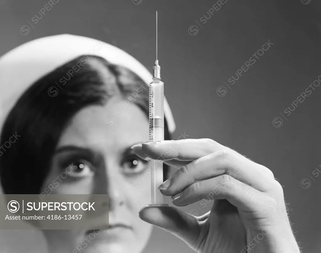 1960S Nurse Adjusting Dosage Injection Hypodermic Needle