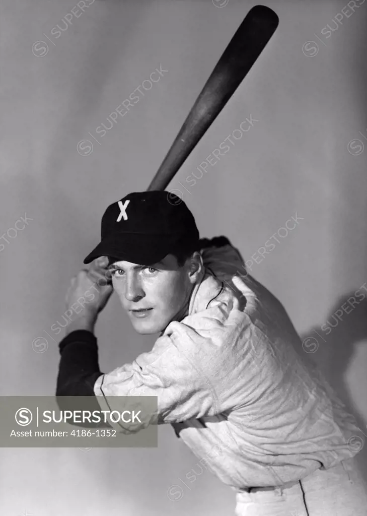 1950S Portrait Baseball Player Batting At Bat